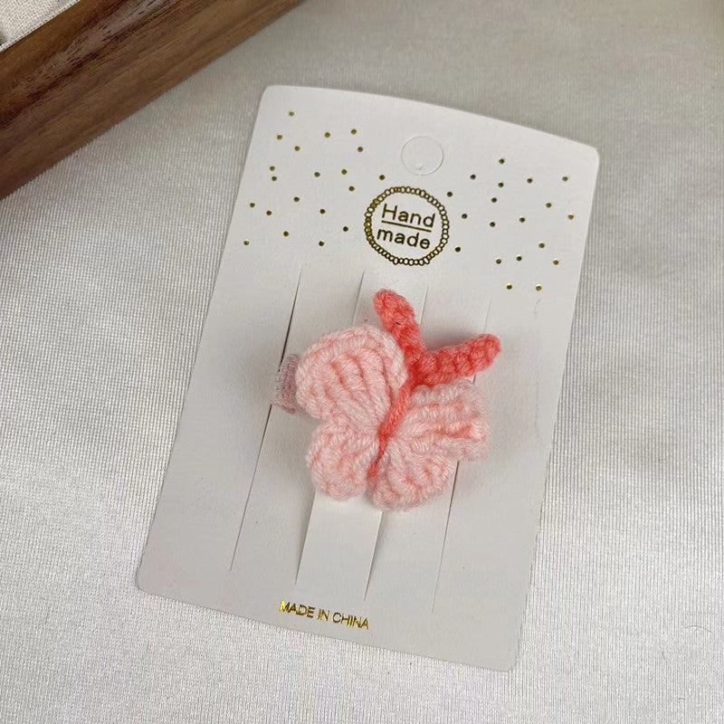 Wholesale Children's Wool Butterfly Sweet Girl Side Clip Bangs Knitted Hair Accessories for Women